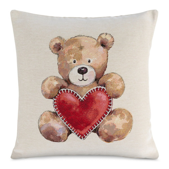 Chp 6028 Gobelin Weihnachtskissenbezug Teddybär Herz Eurocurtains beige