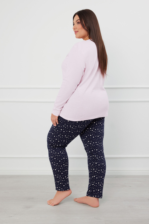 Libra Damen Schlafanzug langarm und Hose Italian Fashion - rosa/print 