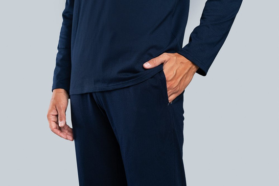 Niko Herren Schlafanzug langarm, lange Hose Italienische Mode - navy blau