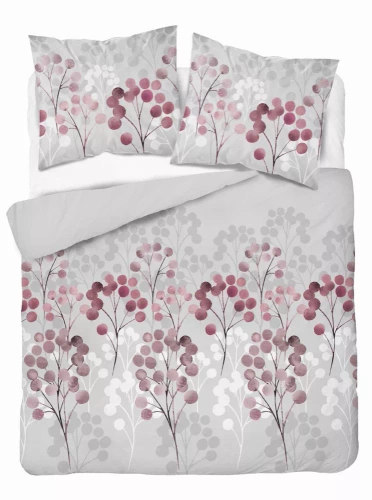 5223 B Satinbettwäsche mit Zweigen in den Rosatönen Detexpol-Grau