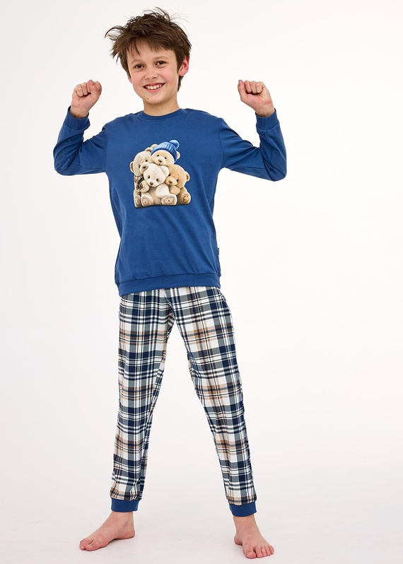 593/174 966/174 Cornette Bears Jungenpyjama | Baumwolle, lange Ärmel, karierte Hose