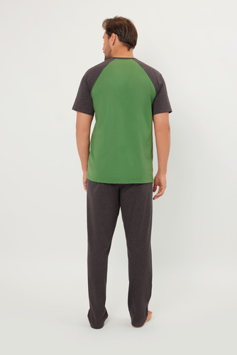 Alexander Herren Kurzarm-Pyjama, lange Hose Italienische Mode - grün/c.melanÅ¼ 