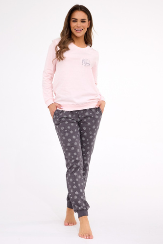 163/461 Snow Cornette Damen-Pyjama, rosa – Baumwolle, lange Ärmel | Komfort und Winterstil