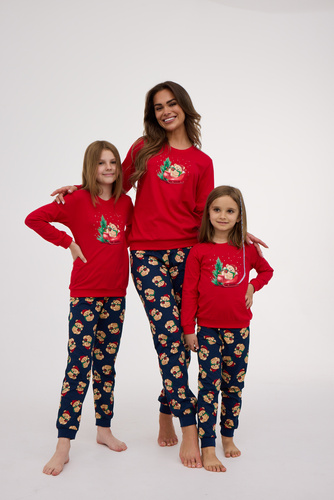 594/186 592/186 Teddy-Mädchen-Cornette-Pyjama – Weihnachten, Rot, Baumwolle