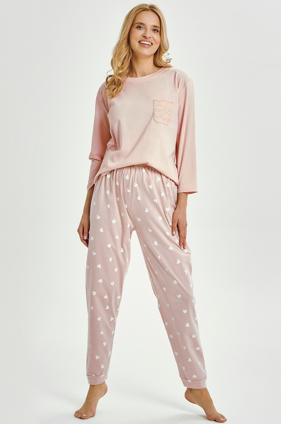 Nori 3442 Taro Damenpyjama, rosa Baumwolle, 7/8-Ärmel, bequem