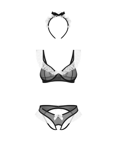 Obsessive Naughty Maid Schwarzes, sinnliches Zimmermädchen-Set mit Spitze