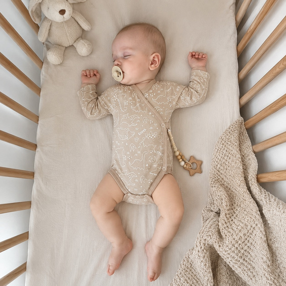Mamatti BD16526 Wickelbody für Babys, Baumwolle, beige, mit Dinosaurier-Motiv