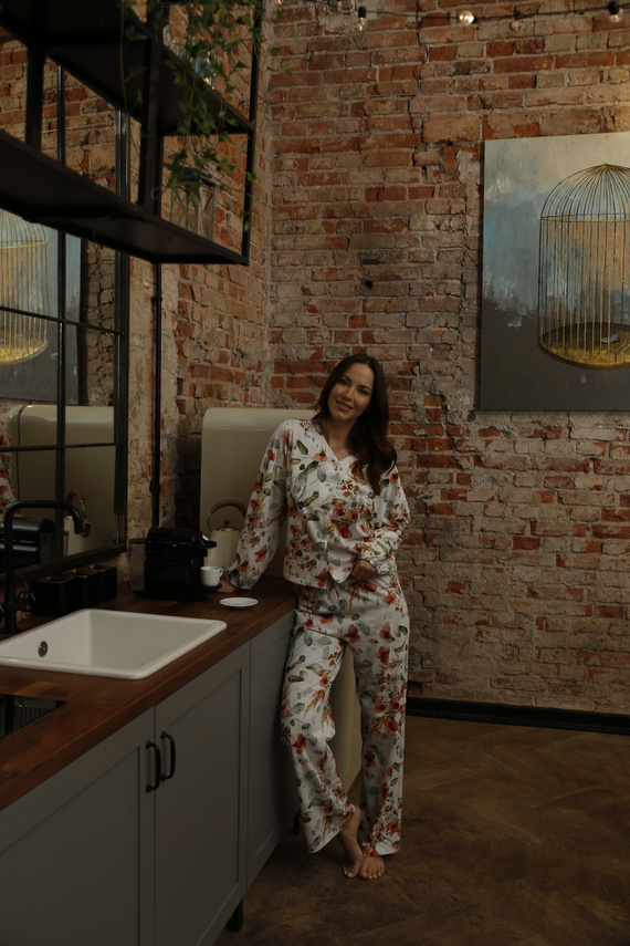 86667 Marcella Pyjama-Bluse Möwen-Print mit Blumen