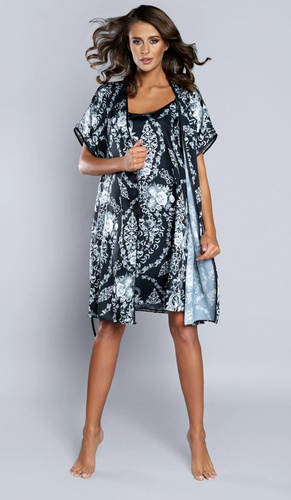 Silver Women's Short Sleeve Robe Satin Italian Fashion - navy blau 