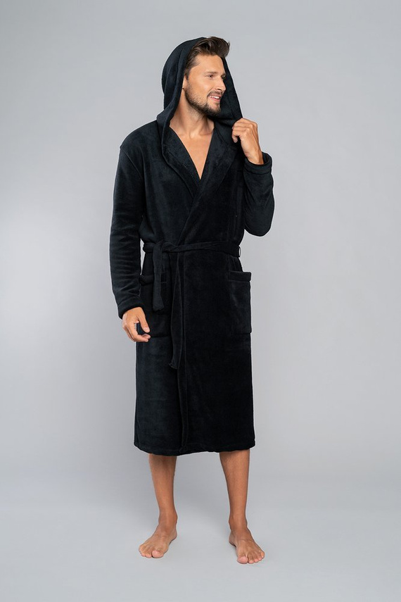 Mimas Herren Bademantel mit Kapuze Italian Fashion- grau 