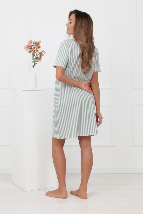 Damen Nachthemd Genna Italian Fashion 100% Baumwolle Streifen kurzarm