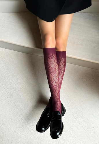 Damen-Kniestrümpfe Bellarosa Veneziana – Ajour-Kniestrümpfe mit floralem Muster, Leichtigkeit, Eleganz und druckfreier Komfort