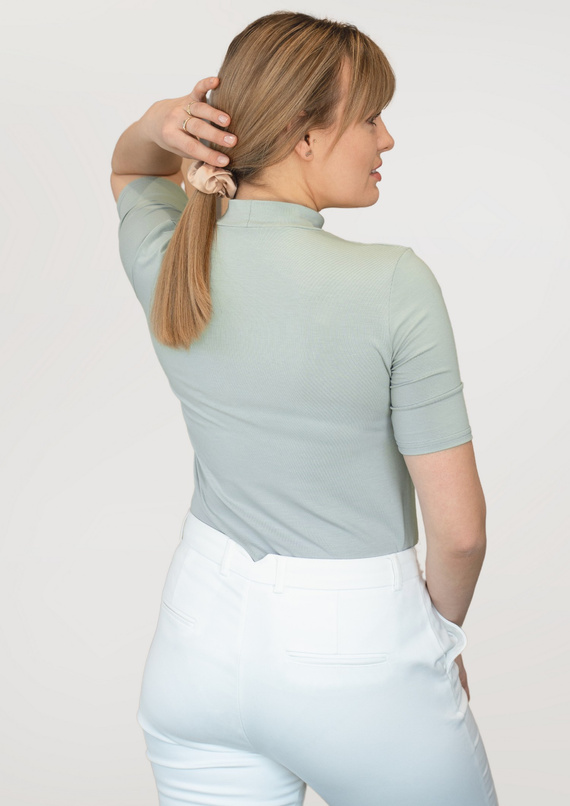 Layla Babell Kurzarm-Rollkragenbluse – Minze