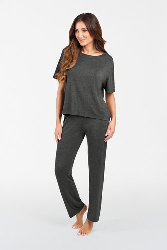 Akord Damen Set kurzarm, lange Hose Italienische Mode - dunkel meliert