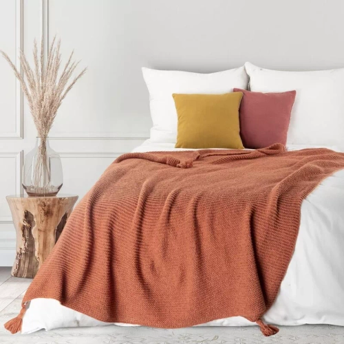 Plaid 1 Tagesdecke mit Fransen, Eurocurtains, ziegelrot