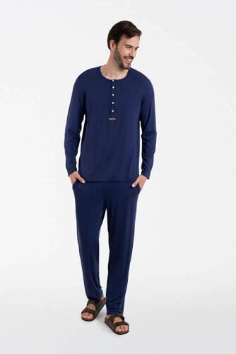 Amigo Herren Schlafanzug mit langen Ärmeln, lange Hosen Italian Fashion - navy blue