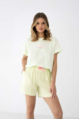 Damen Pyjama Sensis Savanna limette Baumwolle T-Shirt und Shorts