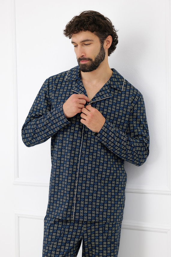 Herren-Pyjama Italian Fashion Broken 100% Baumwolle Lang mit Knöpfen