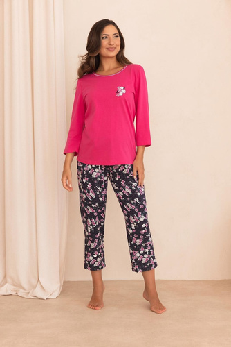 Damen-Pyjama Regina 4019 7/8 Baumwolle Viskose 7/8-Arm Blumenmuster Marineblau