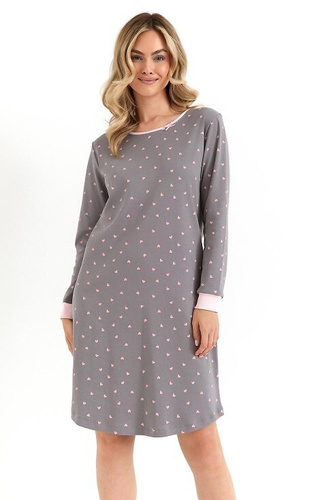 493 Cana Damen-Nachthemd, Graphit – Interlock-Baumwolle, Herzen, lange Ärmel