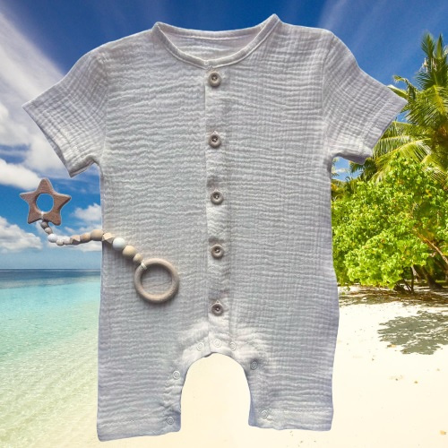 RA55203 Mamatti Musselin Sommer-Romper ecru mit Holzknöpfen