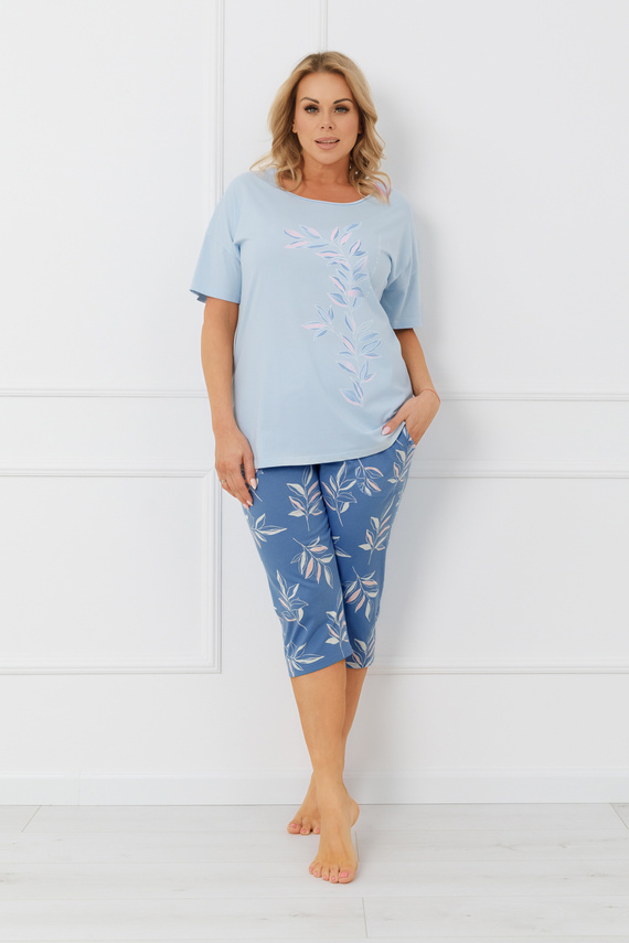 Damen Pyjama ERULA Italian Fashion Baumwolle Kurzarm Hose 3/4 Plus Size