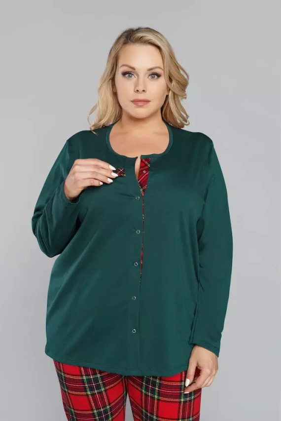 Zorza Damen Schlafanzug langarm, Hose Italian Fashion - grün/print 