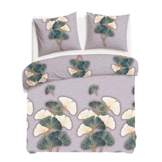 31510/2 Flanell-Bettwäsche Darymex Flanell beige grüne Ginkgoblätter – Set, 100 % Baumwolle, warm und weich