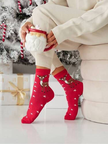 1283-030 Hirsch-Weihnachtssocken für Damen Milena – rot