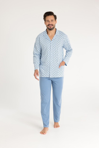 Herren-Baumwollpyjama Regina 486 blau – lange Ärmel, mit Knöpfen zu schließen, klassischer Schnitt