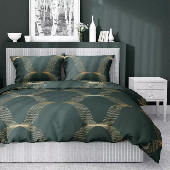 5088 B Home Satin Satin-Bettwäsche, flaschengrünes Detexpol-Ornament