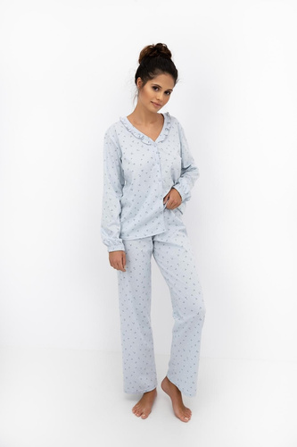 Lucille Sensis Taubenpyjama für Damen – Baumwollpyjama mit Rüschen und langer Hose
