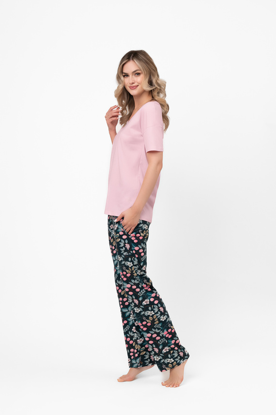 Damen Baumwollpyjama Marisal - kurze Ärmel, lange Hose Italian Fashion  