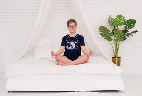 Gibson Boys' kurzärmeliger Schlafanzug, Hose Italian Fashion - marineblau