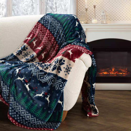 Eurofirany Weihnachtsdecke, Marineblau und Rot mit skandinavischem Muster – weicher Überwurf aus Mikrofaser, 240 g/m²