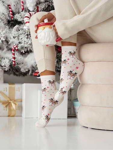 1283-029 Sweet Reindeer Christmas Milena Damensocken – ecru