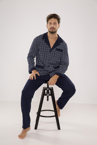 538 Carlo Herren Schlafanzug De lafense - navy blau + quadratisch