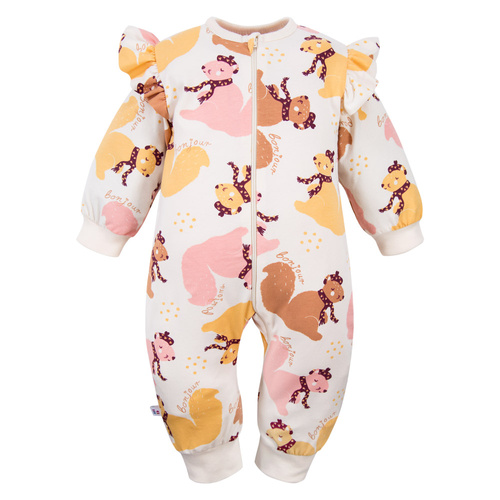 Fluffy Tails Eevi Babystrampler – ecru, bedruckt, ohne Füße, Reißverschluss