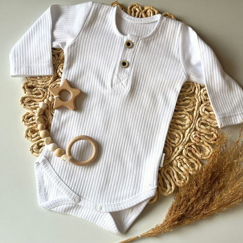 BP092 Mamatti gestreifter Polo-Body mit langen Ärmeln – Weiß