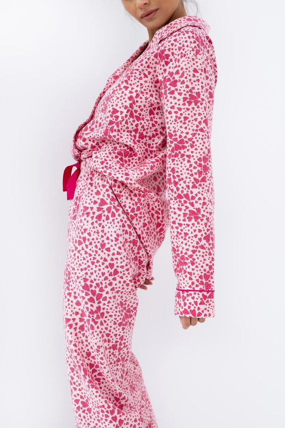 Giuliana Sensis Damenpyjama, rosa – Baumwolle, Flanell, Herzmuster