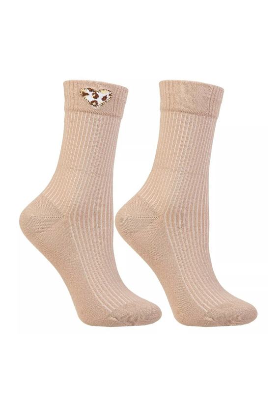 Damen-Socken Moraj CSL250-941 aus Baumwolle, gerippt, mit Herz und Leopardenmuster