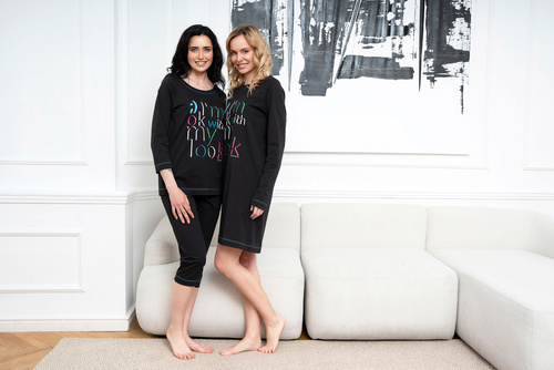 Olza Damen Schlafanzug 3/4 Ärmel, 3/4 Hose Italian Fashion - schwarz