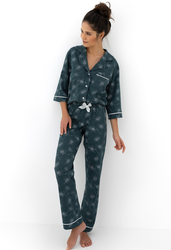 Sydney Sensis Pyjama Grün – eleganter Damenpyjama aus Baumwolle mit Knöpfen