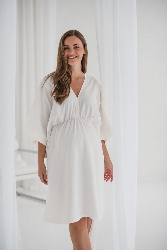 Mama Zen Milk&Love Umstands- und Stillkleid, creme – Kimono mit Reißverschlüssen, Modal