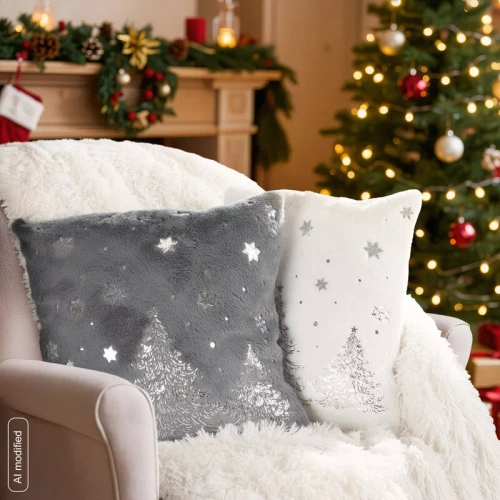 CHP308 Eurofirany Weihnachtskissenbezug 45x45 mit 3D-Pailletten Sternen beige