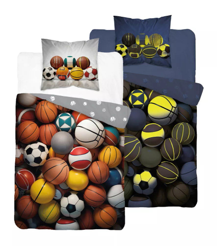 5552 A Fluo 95 Nachtleuchtende Bettwäsche-Mischung aus Sportbällen | 100 % Baumwolle | Für Kinder Detexpol