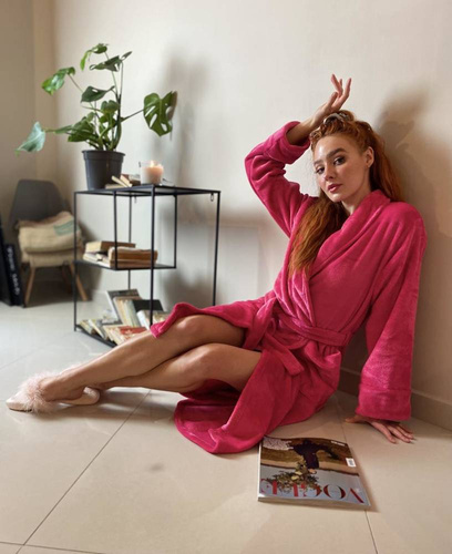 628 Abigail Long Forex Damen Bademantel - Himbeere