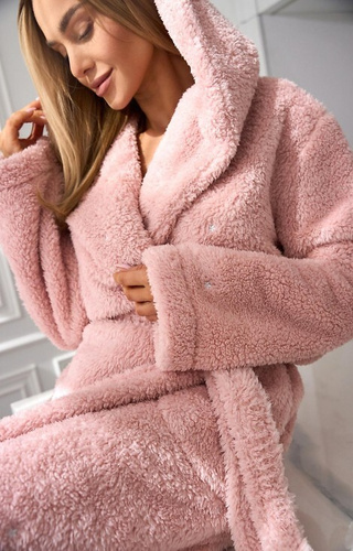 2559 Liv L&L Damenbademantel mit Kapuze, Puderrosa – kurz und bequem