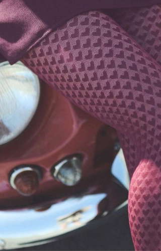 1233 Cherie Gabriella Strumpfhose 60 den Burgunderrot - Herzmuster, 3D