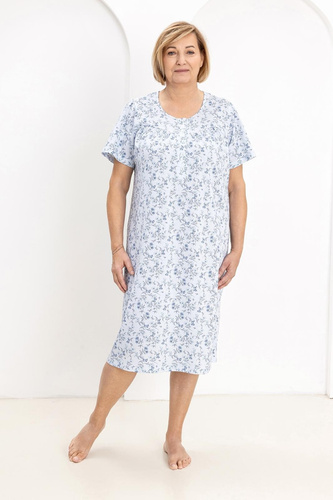 Damen Nachthemd 018 Regina – 100% Baumwolle, Knopfleiste, Leichter Schnitt für Erholsamen Schlaf